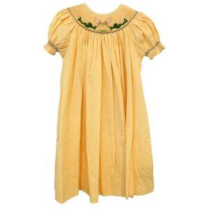 NWT Wish Upon a Star Girls Size 5 Yellow Gingham Frogs Bee Smocked Bishop Dress